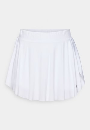 White flared skort featuring a smooth waistband and a lightweight, breathable fabric. Includes layered design and subtle logo detail.