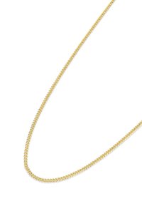 Gold-colored metal chain necklace, featuring a smooth, round link design. The chain has a polished finish and a uniform thickness throughout.