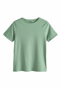 Kortærmet t-shirt med rund hals i lysegrøn bomuld. Glat tekstur med lige snit og minimal søm. Brandlogo synligt ved halslinjen.