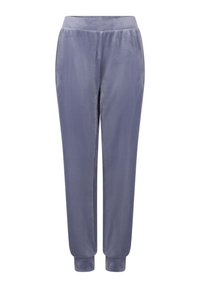 Grijze satijnen joggers met een gladde textuur, elastische tailleband en taps toelopende enkelboorden, ontworpen voor comfort en een relaxte pasvorm.