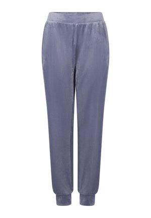 Joggers in satin grigio con una texture liscia, vita elasticizzata e polsini a gamba affusolata, progettati per il comfort e una vestibilità rilassata.