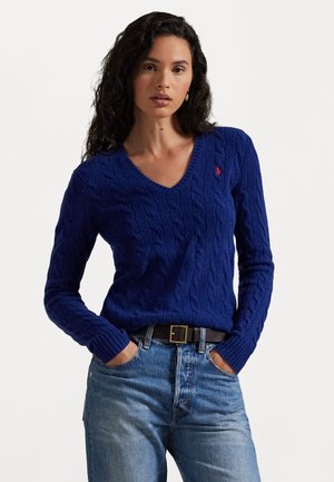 CABLE-KNIT WOOL-CASHMERE V-NECK JUMPER  - Maglione - winter night navy