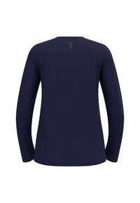 Langärmliges, marineblaues Hemd mit Rundhalsausschnitt. Weicher Stoff und dezente Nähte, mit einem aufgedruckten Logo auf der Rückseite.
