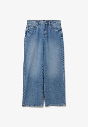 Jean large de couleur bleu clair en denim. Dispose de cinq poches, de passants de ceinture et d'une fermeture éclair avec bouton. Design classique et décontracté.