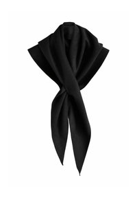 Black scarf made of soft fabric, featuring a triangular shape and pointed ends, with a smooth texture and no visible patterns or accents.