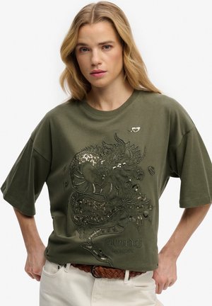 TATTOO EMBELLISHED - T-shirt imprimé - dusty olive green
