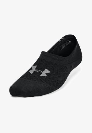 Schwarze Knöchelsocken aus gestricktem Material, mit einem grauen Logo. Das Design umfasst eine niedrige Form und strukturierte Muster.