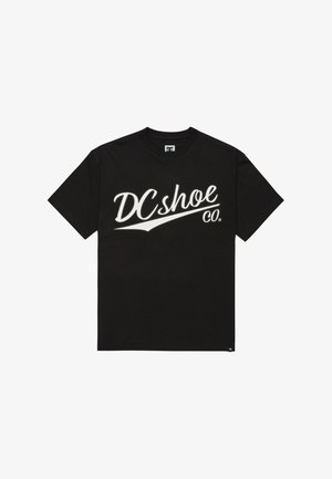 Black T-shirt made of cotton, featuring a large white logo print "DCshoe Co." across the front. Regular fit with short sleeves.