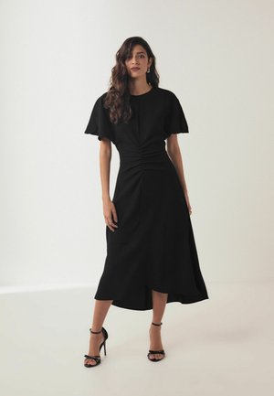 SHORT SLEEVE RUCHED MIDI - REGULAR FIT - Päevakleit - black