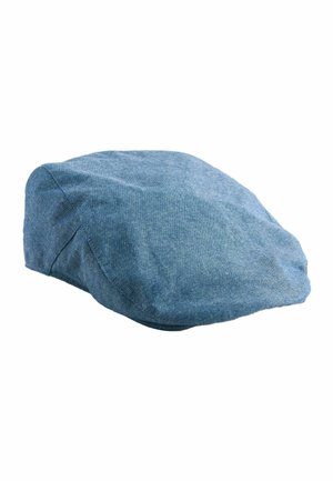 Light blue flat cap made of soft fabric with a rounded top and short brim, displayed against a white background.