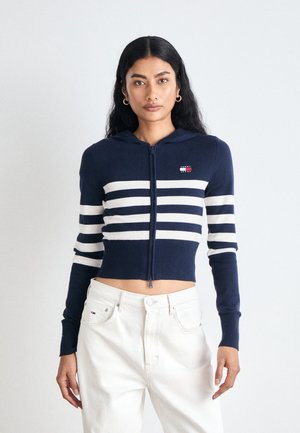 Tommy Jeans ZIP BADGE HOOD - Strickjacke - dark night navy/stripe