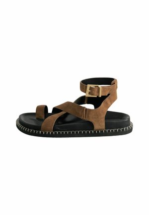 REGULAR FIT - SIGNATURE PREMIUM FOOTBED TOE LOOP - Varvassandaalit - tan brown suede