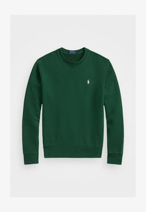 Felpa verde in cotone con scollatura tonda. Presenta polsini e orlo a costine, e un piccolo logo ricamato sul petto.