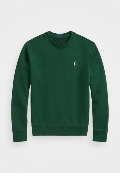 Felpa verde in cotone con scollatura tonda. Presenta polsini e orlo a costine, e un piccolo logo ricamato sul petto.