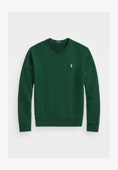 Felpa verde in cotone con scollatura tonda. Presenta polsini e orlo a costine, e un piccolo logo ricamato sul petto.