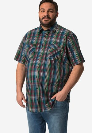 Camicia a maniche corte in plaid in tonalità multicolori, con due tasche frontali, chiusura con bottoni e vestibilità rilassata. Realizzata in un materiale misto cotone.