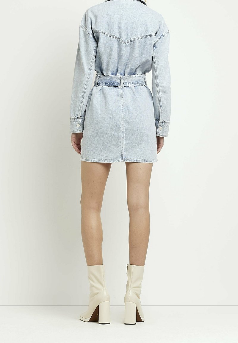 denim shirt dress river island Blue Denim Zip Front Mini Shirt Dress