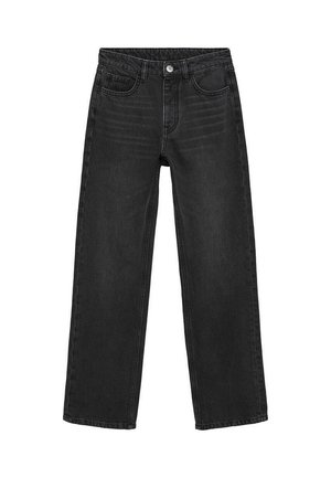 Sorte højtaljede jeans i lige pasform, lavet af denim med subtil blegning. Har forlommer og knaplukning.