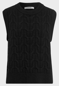 Haut noir sans manches en maille avec motif torsadé texturé en relief, encolure et ourlet côtelés. Confectionné dans un tissu doux, offrant une coupe décontractée.