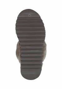 Gray rubber sole with horizontal grooves, round toe, and soft, textured light gray lining. No visible branding or accents.