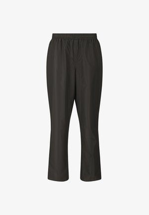 Pantalon noir ample avec taille élastique, jambes droites, fabriqué en tissu léger.