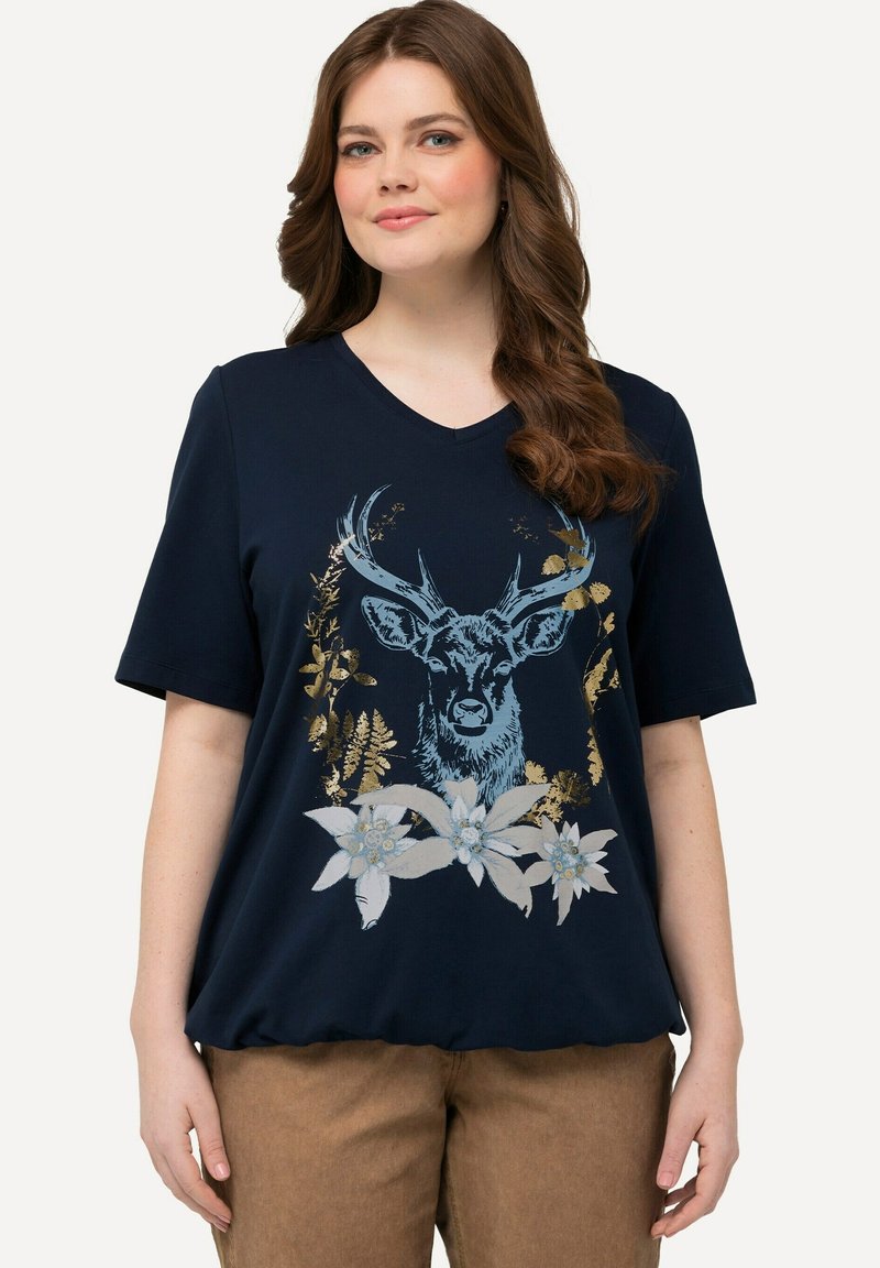 Ulla Popken DEER  - Camiseta estampada - navy blue