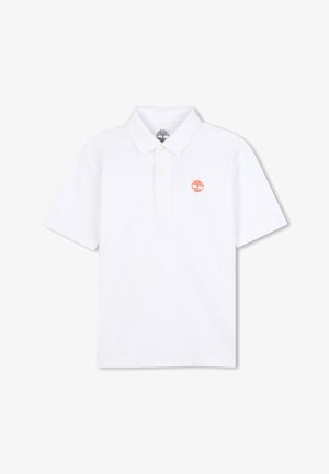 Witte polo shirt van katoen met een klassieke kraag, een drieknoopsluiting, korte mouwen en een klein oranje boompje logo op de borst.
