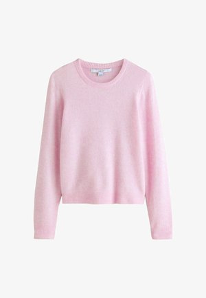 Helles Pink, taillierter Pullover aus weichem Material. Mit Rundhalsausschnitt, langen Ärmeln und geripptem Saum und Bündchen. Glatte Textur.