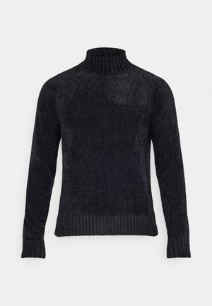 Dunkelgrauer Rollkragenpullover aus strukturiertem Stoff. Mit langen Ärmeln sowie gerippten Bündchen und Saum. Glatte Oberfläche mit dezentem Glanz.