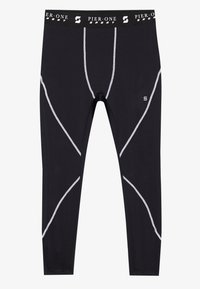 Black athletic leggings with reflective gray stitching, a wide black waistband featuring "PIER.ONE SPORT" branding, and a fitted design.