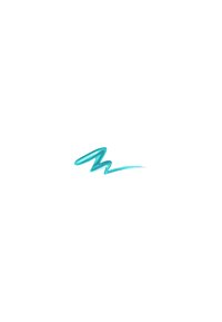 Un coup de pinceau turquoise avec un design en zigzag, présentant une texture brillante sur un fond blanc.