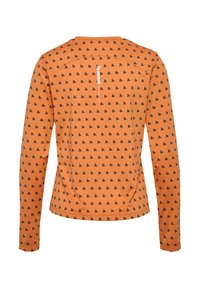 Langarmshirt in oranje met zwart vlinderpatroon. Zachte, rekbare stof met een ronde halslijn en het Hummel-logo op de achterkant.