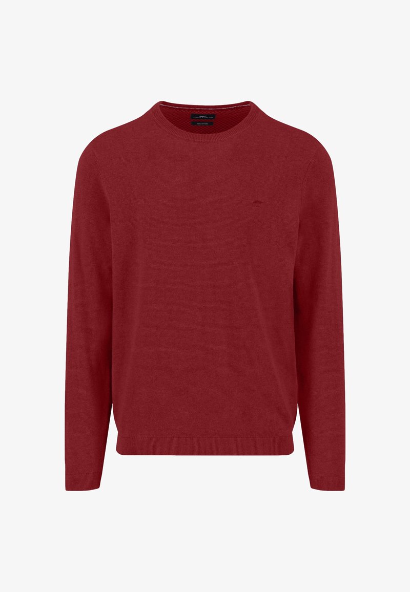 Maglione rosso a girocollo realizzato in morbido tessuto a maglia. Maniche lunghe, vestibilità regolare, con un logo discreto sul petto.
