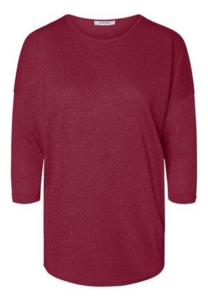 Rood, shirt met lange mouwen en ronde hals, met een iets losse pasvorm en een subtiele glinsterende textuur.
