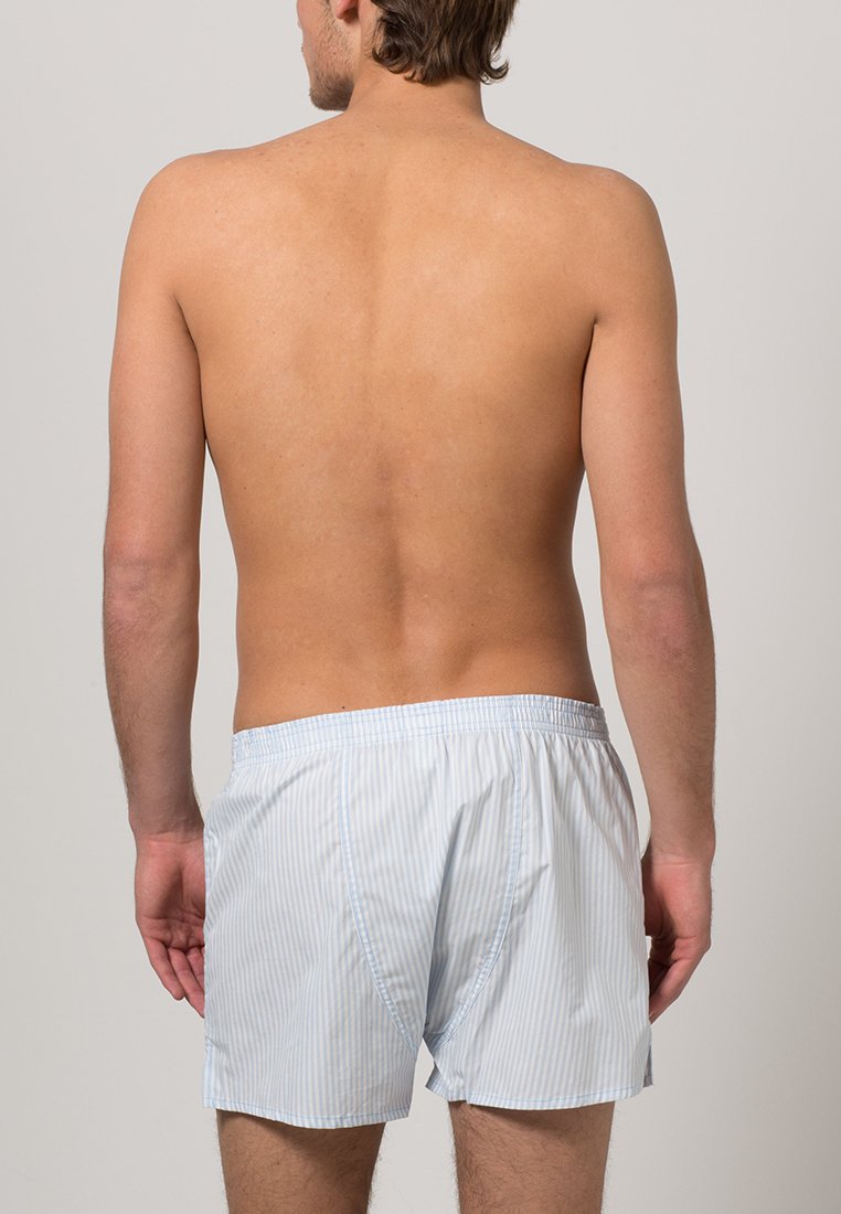 Boxer shorts a righe blu chiaro con vita elasticizzata, caratterizzati da una vestibilità comoda e una morbida texture di cotone.