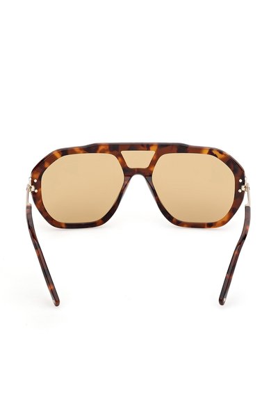 Lunettes de soleil oversize à motif écaille de tortue avec des verres teintés marron et un design unique à double pont.