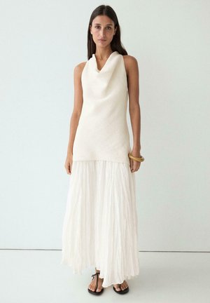 Massimo Dutti, CONTRAST HALTER DRESS WITH PLEATED SKIRT - Robe longue - white