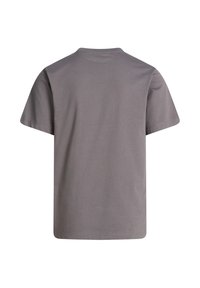 T-shirt gris uni à manches courtes, vue de dos, avec un col rond et sans logo ni motif visible.