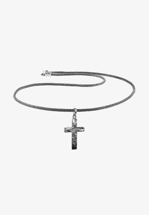 Hõbedane kettkaelakee tekstuurse ristripatsiga. Omab põimitud disaini ja kindlat klambrit. Värv on ühtlane hõbe kogu ulatuses.