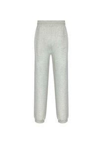 Light gray sweatpants with a ribbed elastic waistband, tapered cuffs, and a single rear pocket. Soft, textured fabric.