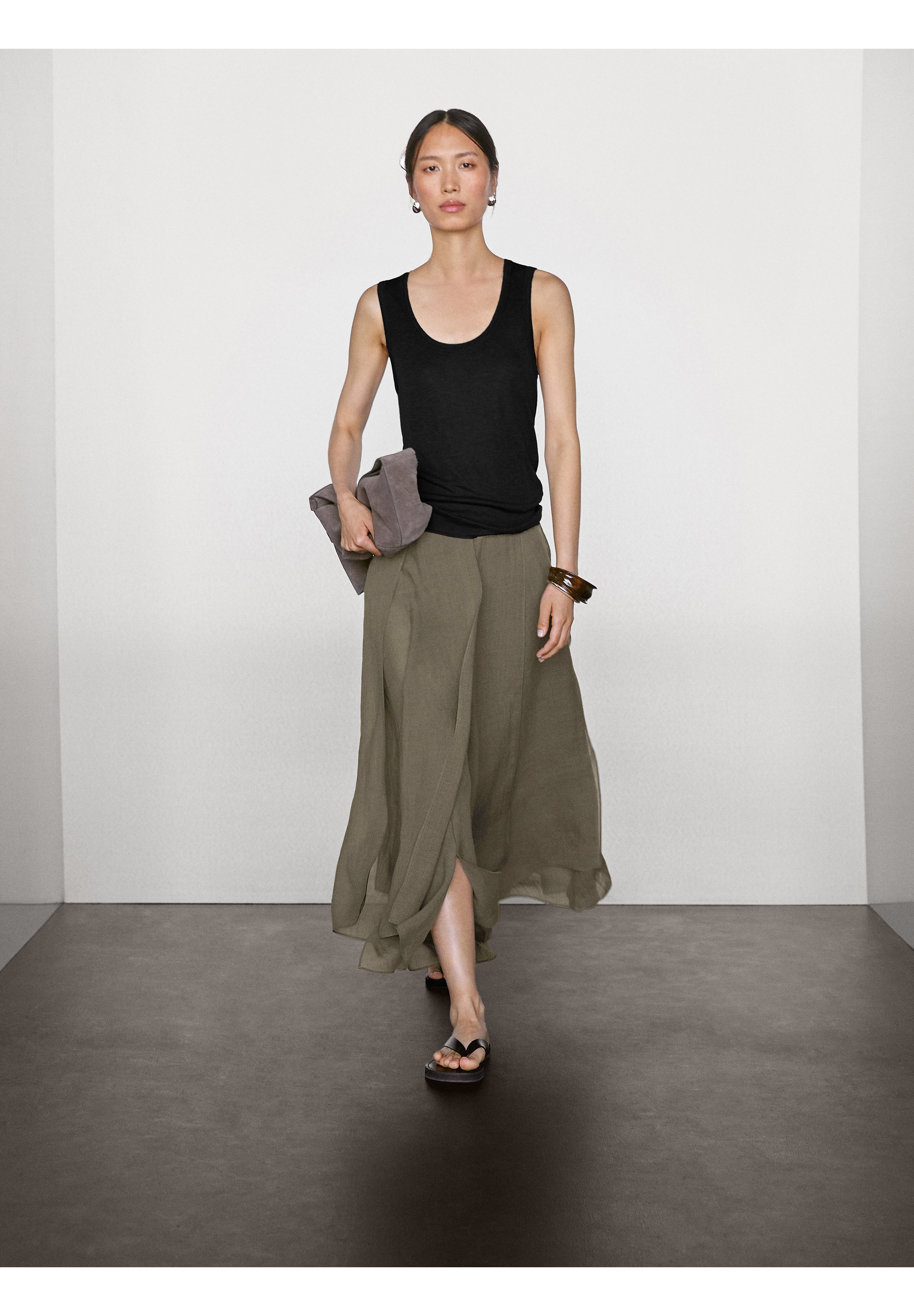 Massimo Dutti LONG FLOWING WITH RUFFLES - Maxi skirt