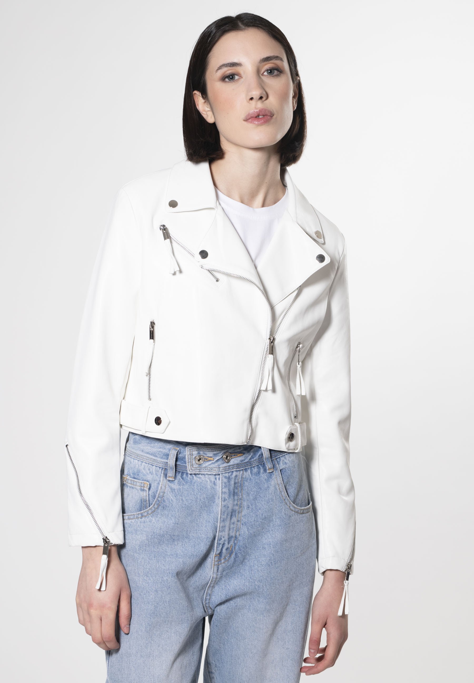 INFLUENCER BIKER Kunstlederjacke white/weiß