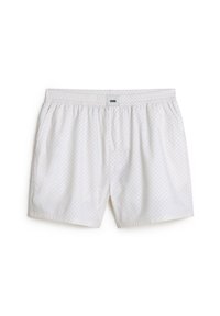Weiße karierte Badeshorts mit elastischem Bund und Logoetikett. Hergestellt aus leichtem Stoff mit glatter Textur und lockerer Passform.