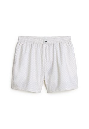 Vita rutig badshorts med elastisk midjeband och en logotagg. Tillverkade av lätt tyg med en slät yta och avslappnad passform.