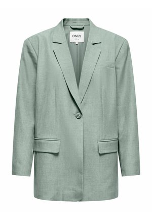 Heleroheline jakk tekstuurse kangaga, millel on üksik nööp, sälguga reväärid ja ees taskud.