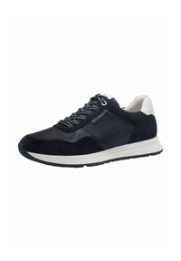 Sneaker navy con un mix di materiali in suede e mesh, una parte superiore testurizzata, accenti bianchi e una suola imbottita per il comfort.
