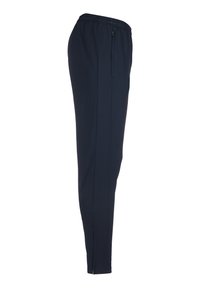 Marineblaue Sporthosen aus dehnbarem Material, mit elastischem Bund und slim fit Design sowie einer Reißverschlusstasche.