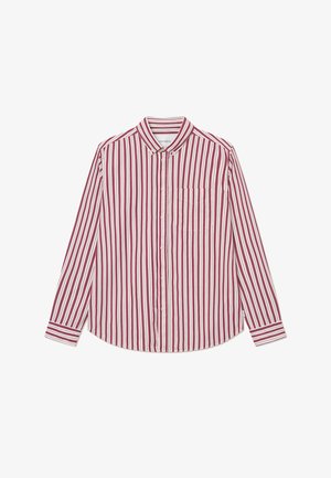 Langermet skjorte med knapplukking, som har smale vertikale striper i maroon og hvitt samt en brystlomme. Laget av lett materiale.