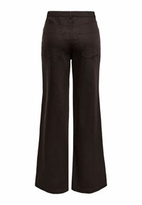 Pantalon large marron foncé vu de dos, avec deux poches arrière visibles et des passants pour ceinture à la taille.