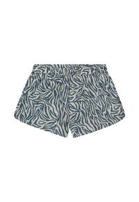 Zebra-mønstrede shorts lavet af let stof i nuancer af blå og creme. Elastisk talje med en afslappet pasform, skåret over midt-lår.